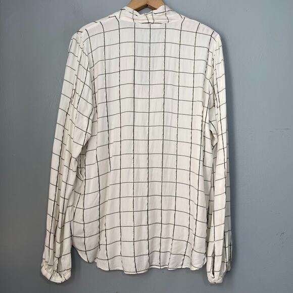 Michael Kors Shirt Size XL Ivory Windowpane Plaid White Metallic Gold Popover - Picture 4 of 10